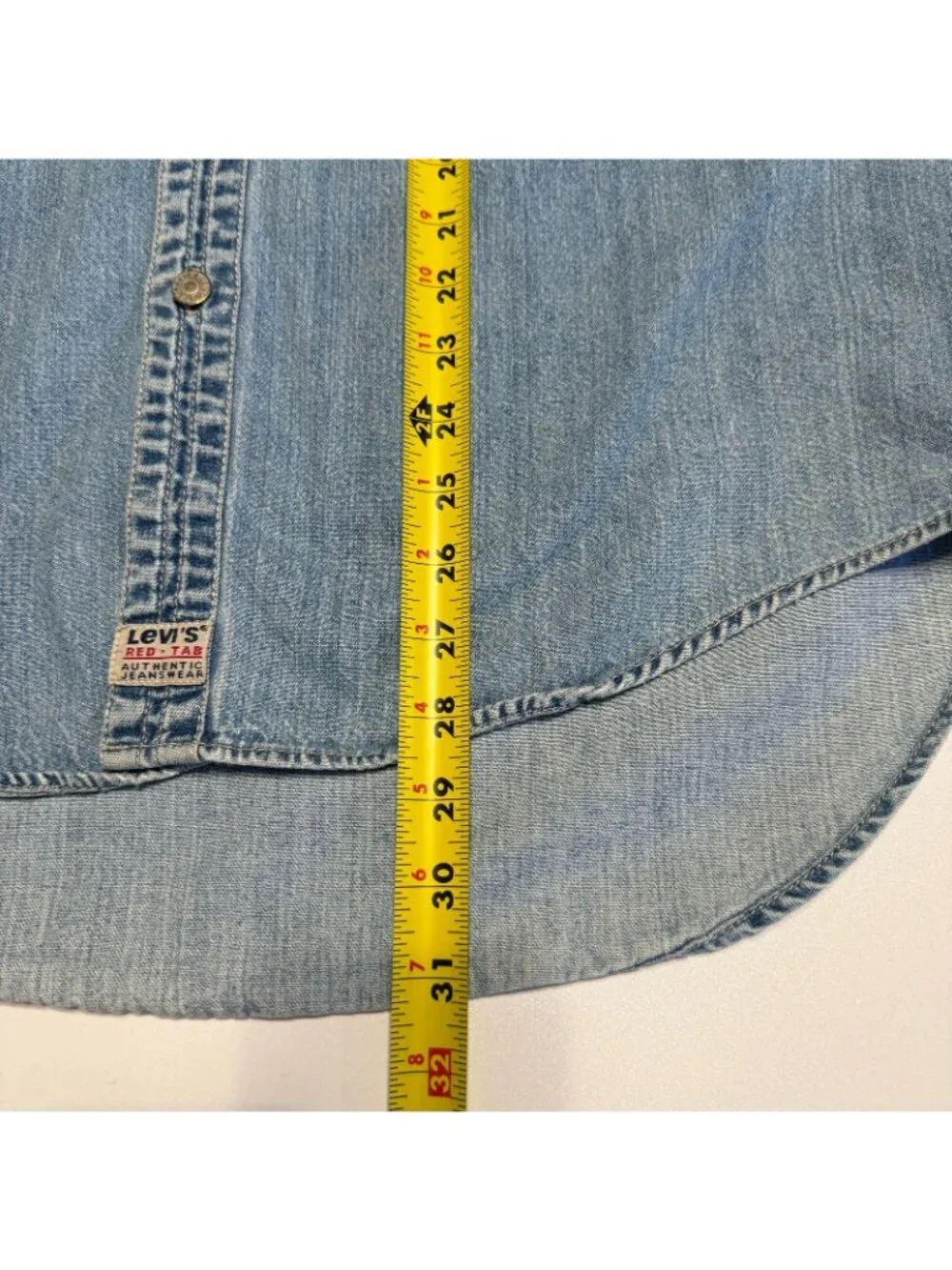Vintage 90s Levis Denim Shirt Medium M Light Wash Red Tab Long Sleeve Button Up